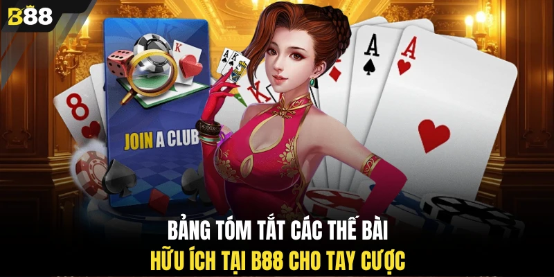 Bảng tóm tắt các thế bài hữu ích tại B88 cho tay cược
